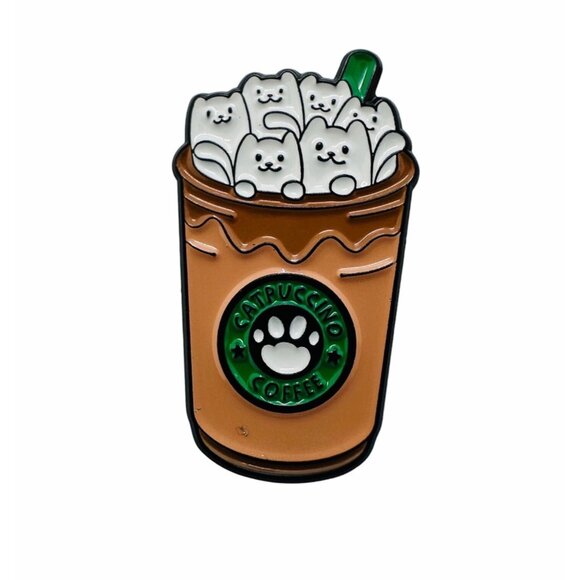 🤩Frappuccino I Love Cats & Coffee Enamel Pin with Rubber Catpuccino Brooch New - Picture 4 of 6